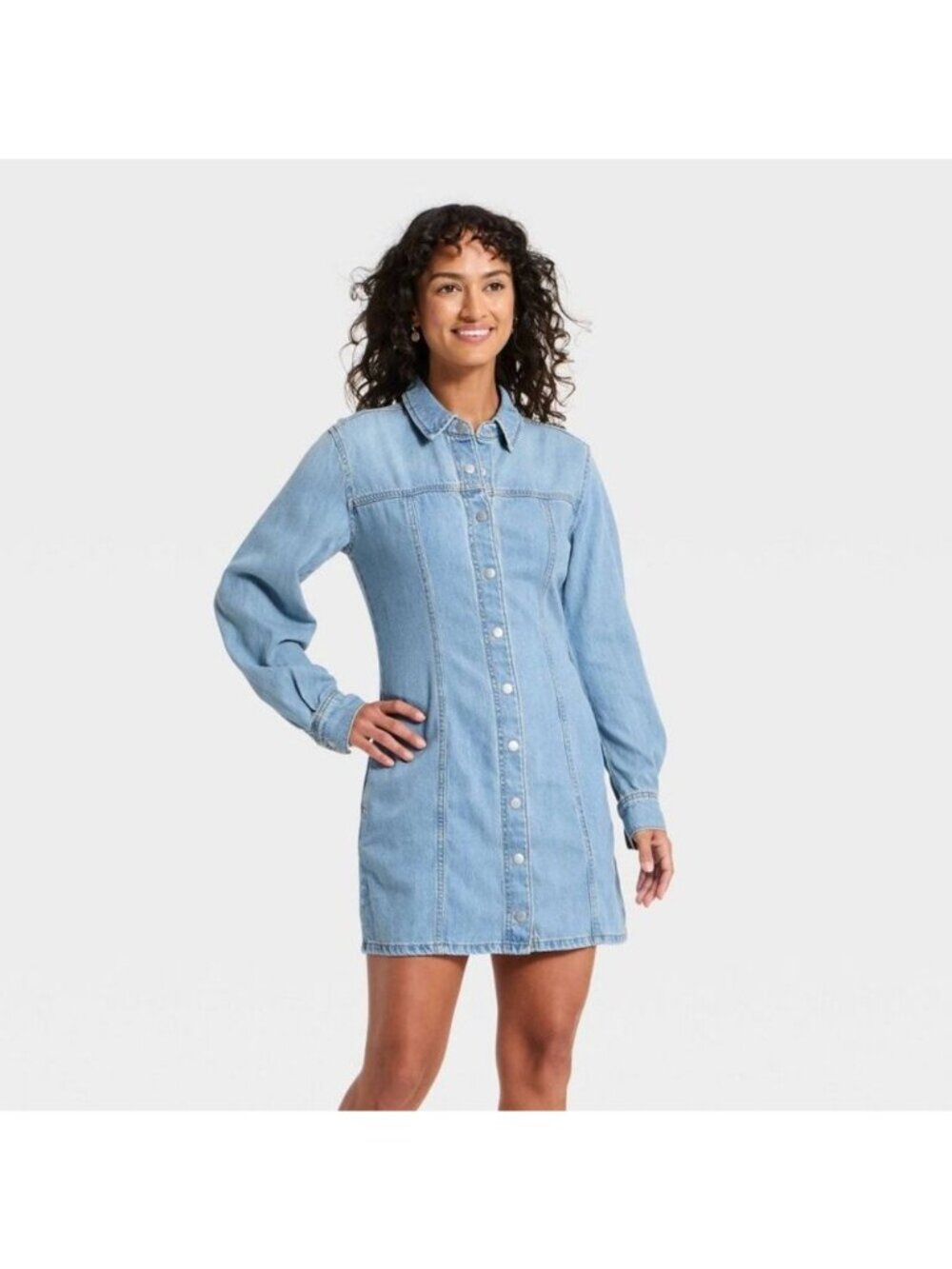 Universal Thread Denim Shirt Dress Snap Buttons Long Sleeve Size 12 With Pockets